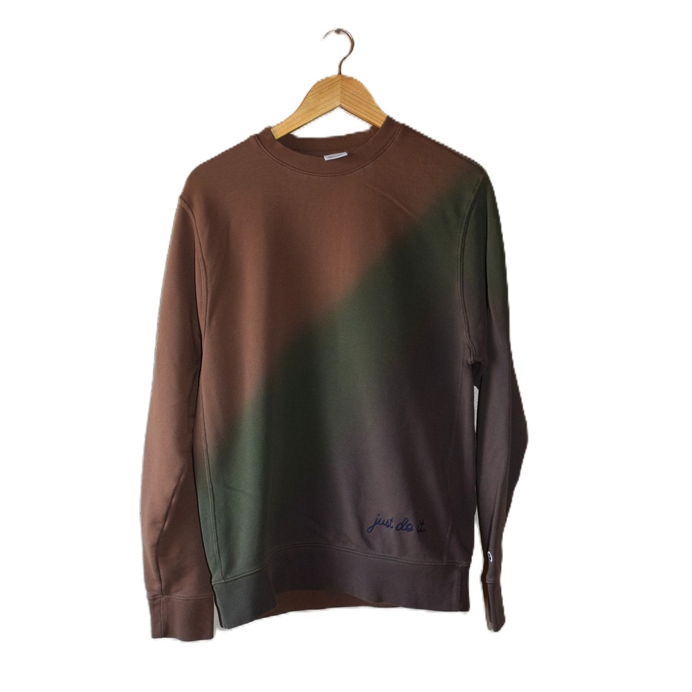 Nike Sweatshirt Mens Small Brown Green Ombre Good Just Do It Crewneck Fleece